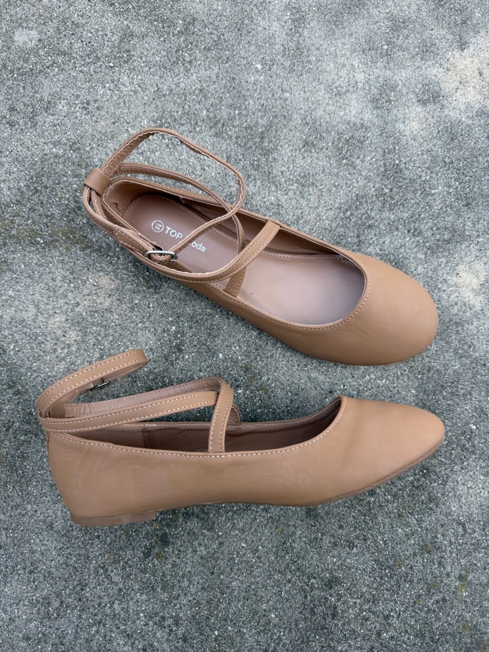 TOP Moda Tan Ankle-Strap Ballet Flats